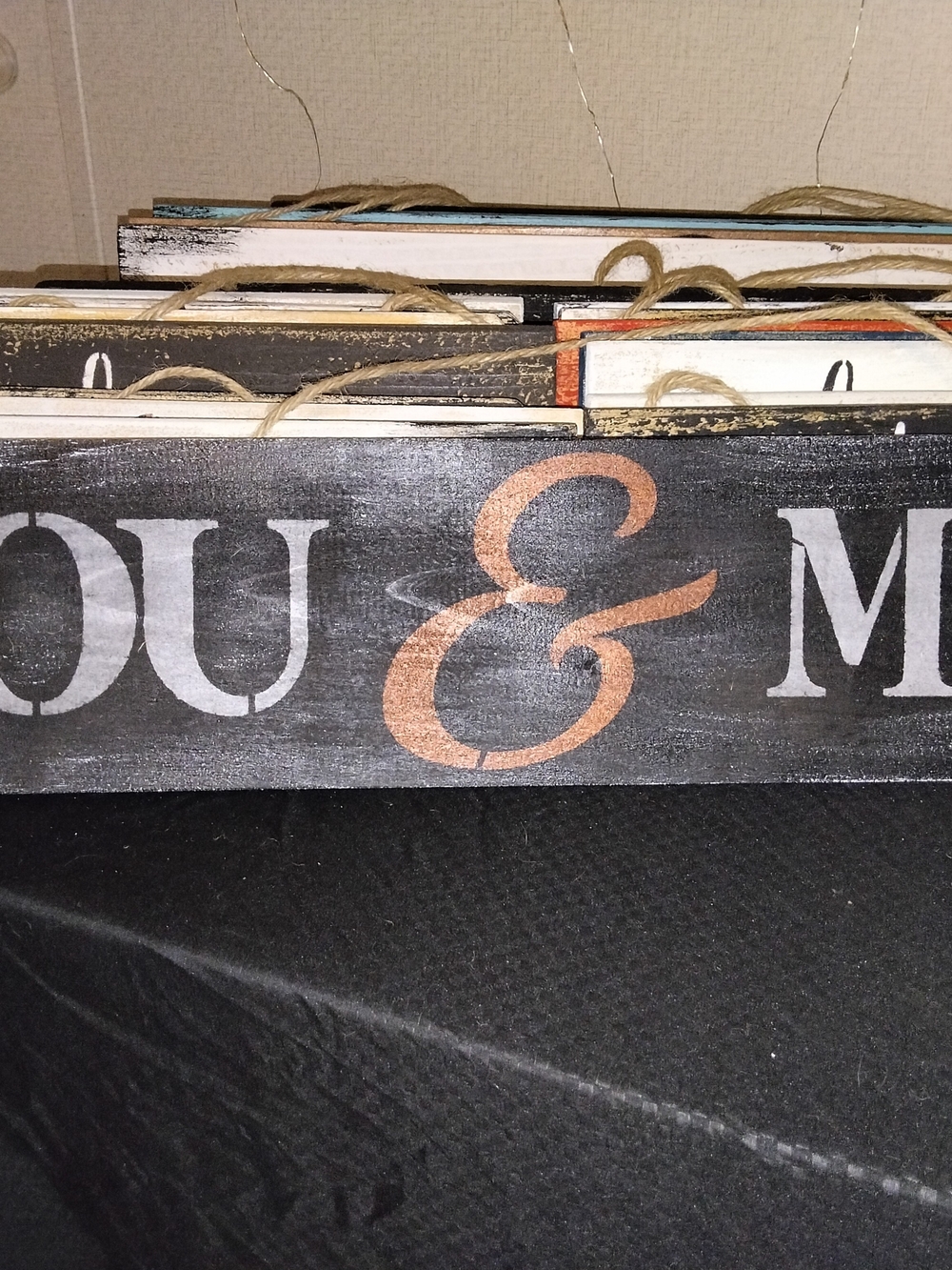 Rustic Handmade Wood Hanging Sign "YOU & ME" Black/White/Bronze 24"X5.5"